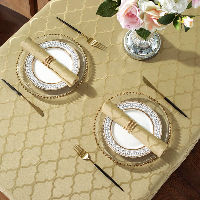 SASTYBALE Jacquard Tablecloth Flower Pattern Polyester Table Cloth Spill Proof Dust-Proof Wrinkle Resistant Table Cover for Kitchen Dining Tabletop Decoration (Square, 52" x 52"(2-4 Seats),Gold) - Image 5